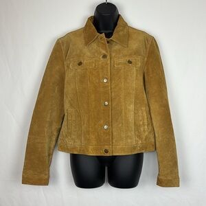 Y2K Genuine Suede Leather Trucker Coat in Caramel Women’s Size 8